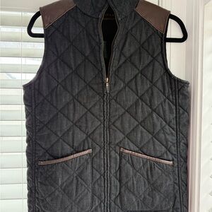 Ralph Lauren Women's Black Quilted Vest with Brown Trim